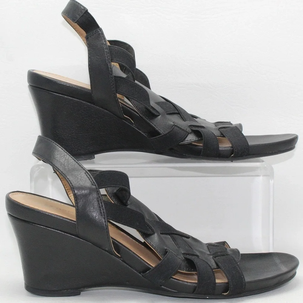Naturalizer Natalee Black Strappy Wedge Sandals Womens 9M N5 Comfort Slingback‎